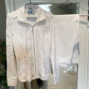 White lace pant suit